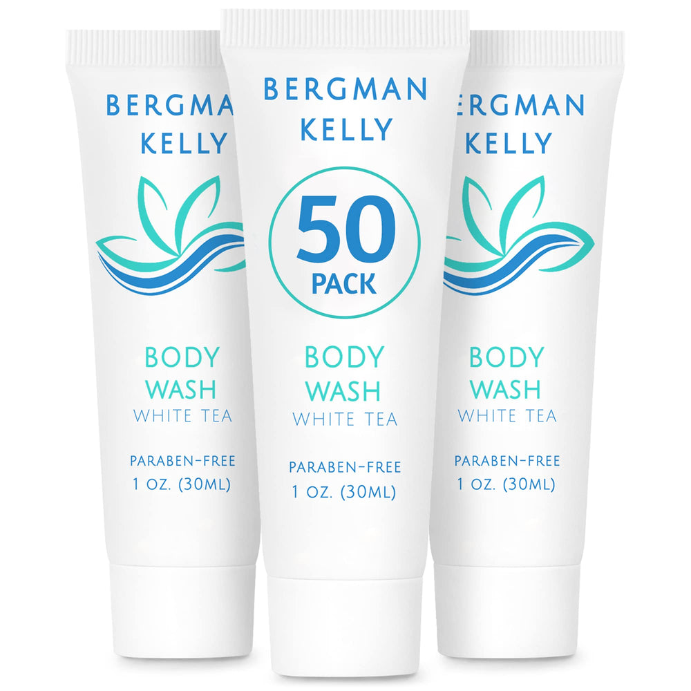 BERGMAN KELLY travel-size body wash in a foil-sealed tube for hotels