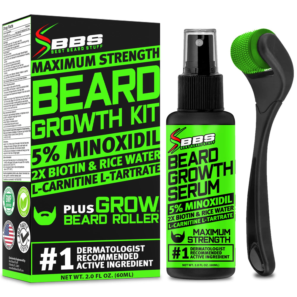 Best Beard Stuff — flacon serum minoxidil 5p, stimulation potentielle de la barbe