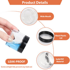 Betrome bocaux plastiques reutilisables 60 ml, nettoyage facile et durabilité.