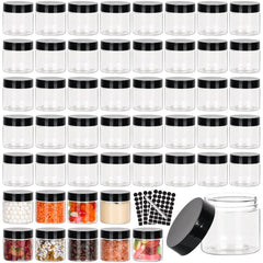 Betrome bocaux ronds transparents 60 ml avec bouchon noir pour le rangement cosmétique.