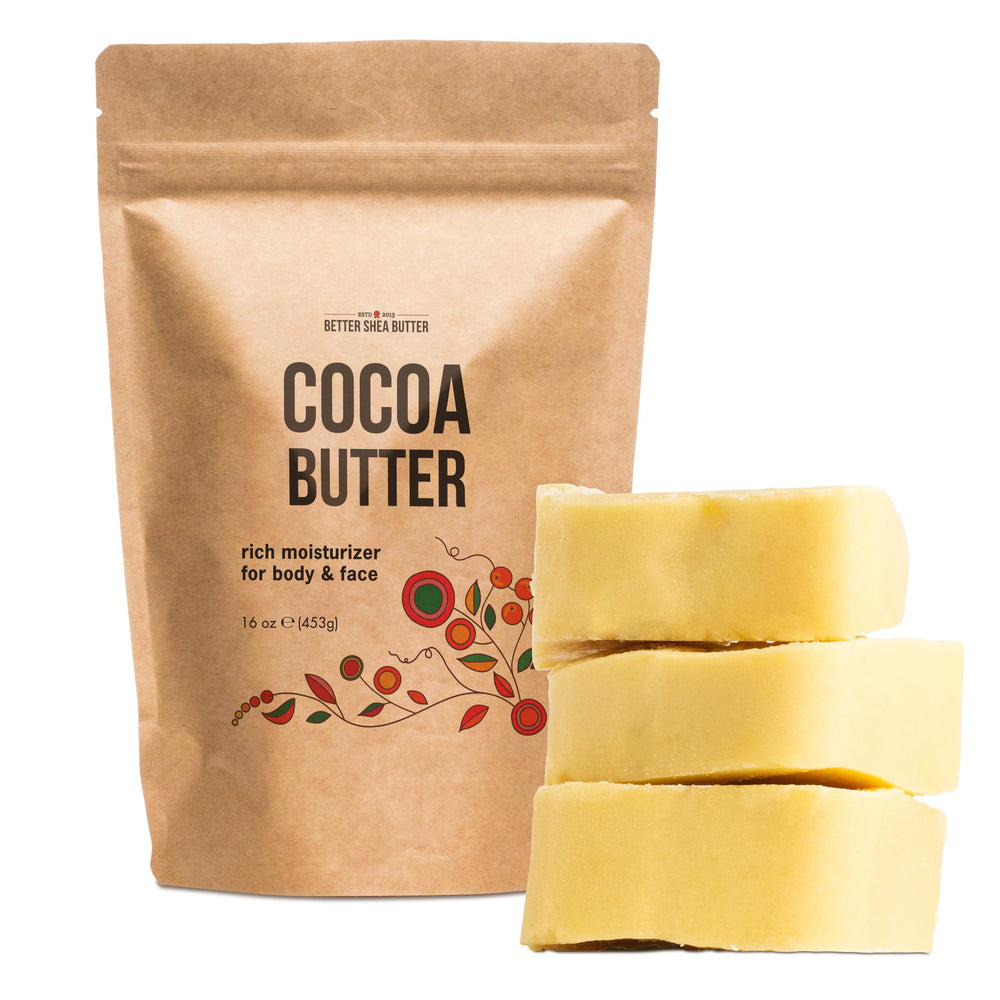 Better Shea Butter bloc beurre cacao brut 1lb, hydratation riche pour peau et cheveux.