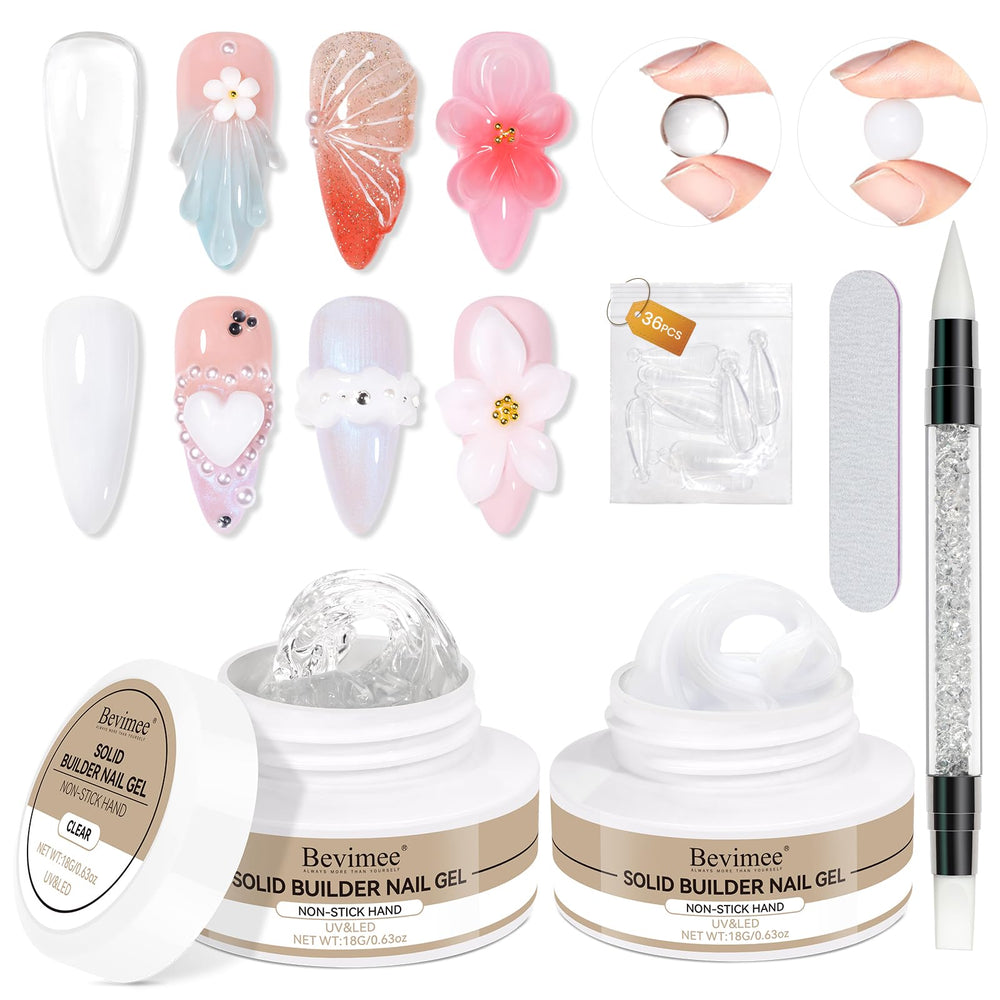 Bevimee gel clair de construction solide 18 g, manipulation facile pour ongles nets