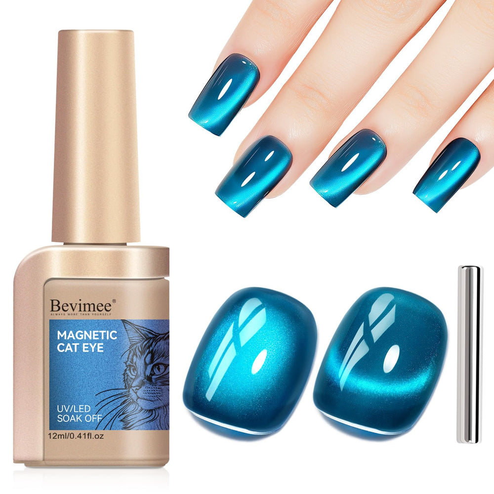 Bevimee Vernis Gel œil-chat bleu océan jelly, effet miroir captivant.