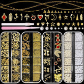Bezztito: quatre boîtes caviar doré et perles pour des ongles élégants et personnalisables.