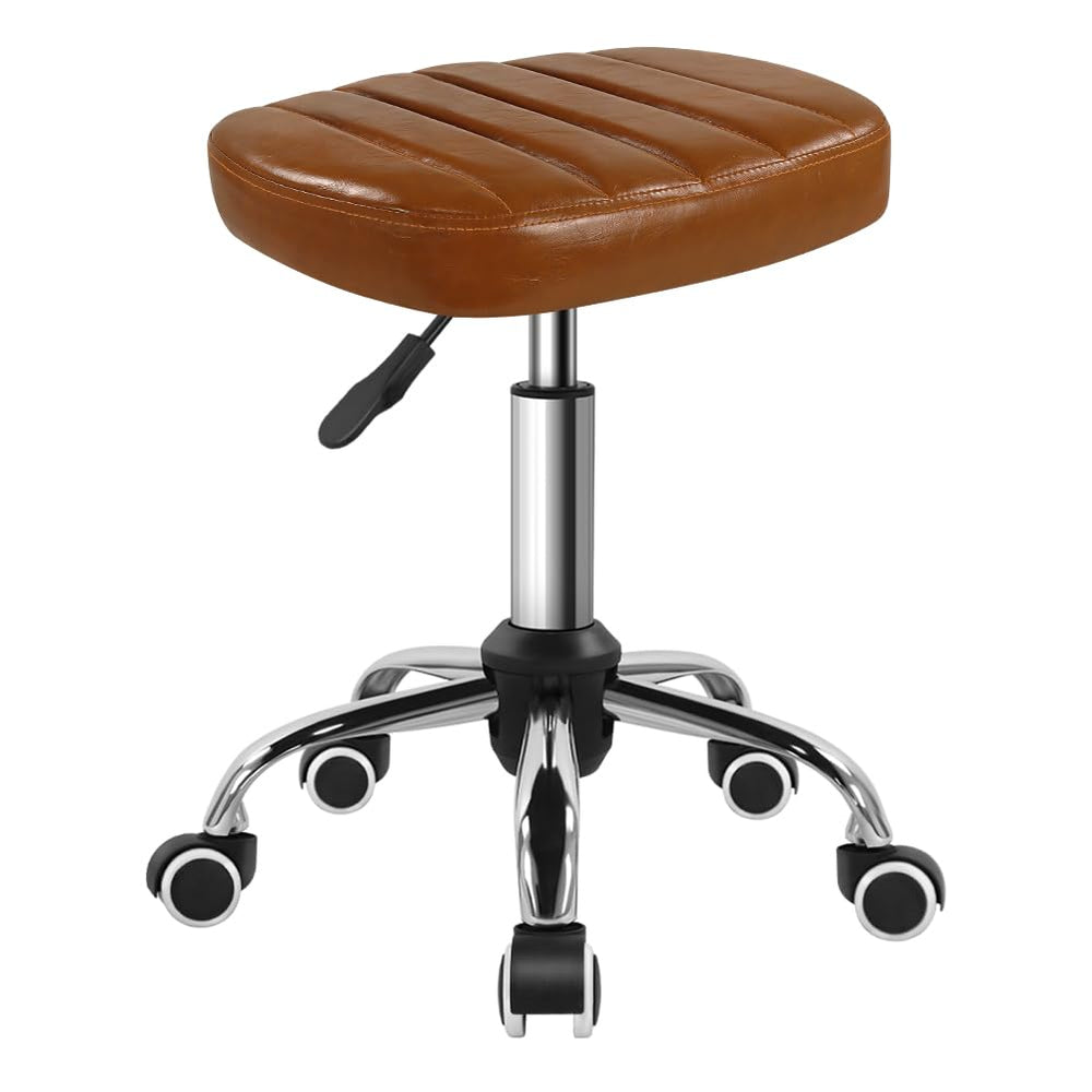 BFTOU tabouret roulant minimaliste carré brun, idéal pour espaces professionnels.