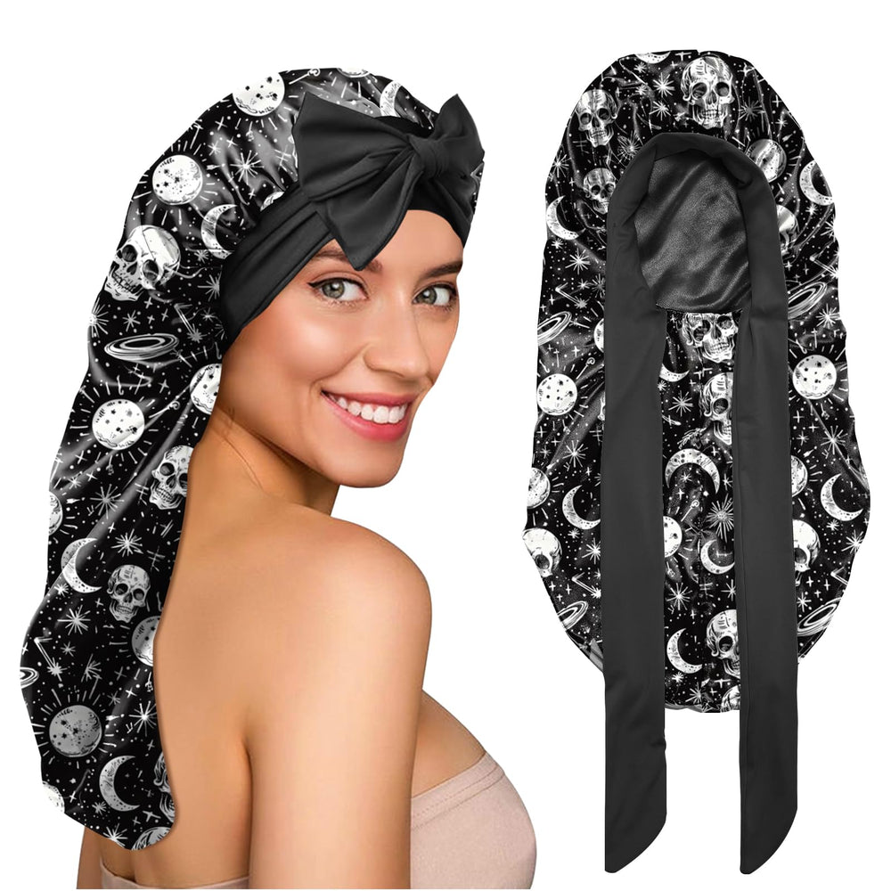 BHAHB bonnet nuit satin long pour tresses, enveloppe les cheveux et réduit les frottements nocturnes.