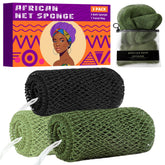 BHYTAKI éponge réseau africain authentique, ensemble 3 pièces, exfoliation douce.