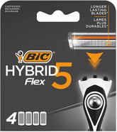 Cartouches BIC Hybrid 5 Flex – boîte contenant 4 cartouches, rasage pratique et confortable.