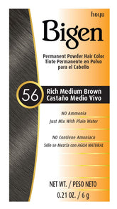 Bigen Poudre Coloration Cheveux #56 Brun Moyen Riche, lot de 3 tubes, couleur durable.