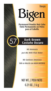 Boîte Bigen Poudre Permanente #57 Brun Foncé prête pour utilisation.