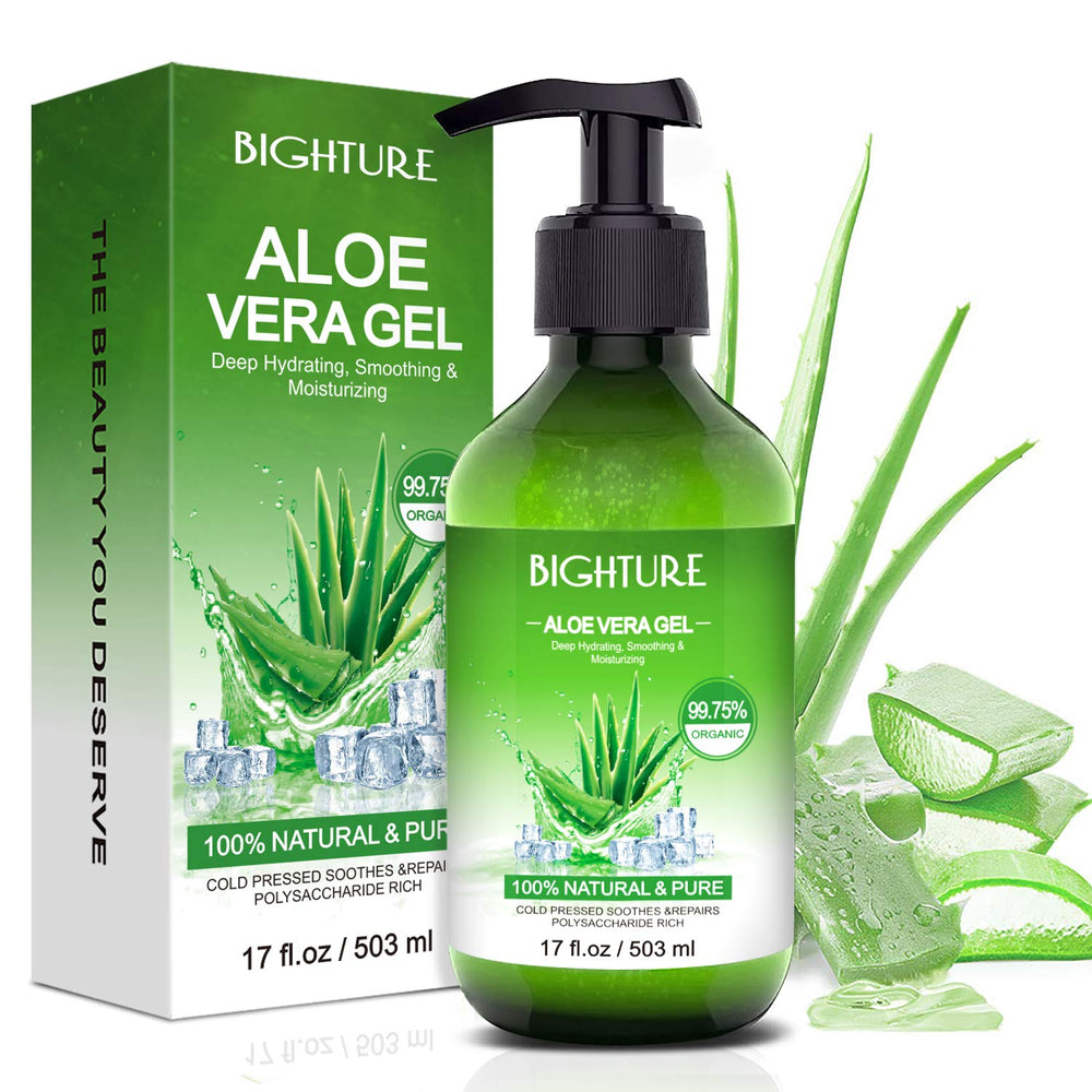 BIGHTURE Aloe Vera Gel, flacon 100 % pur pour le visage et l'hydratation.
