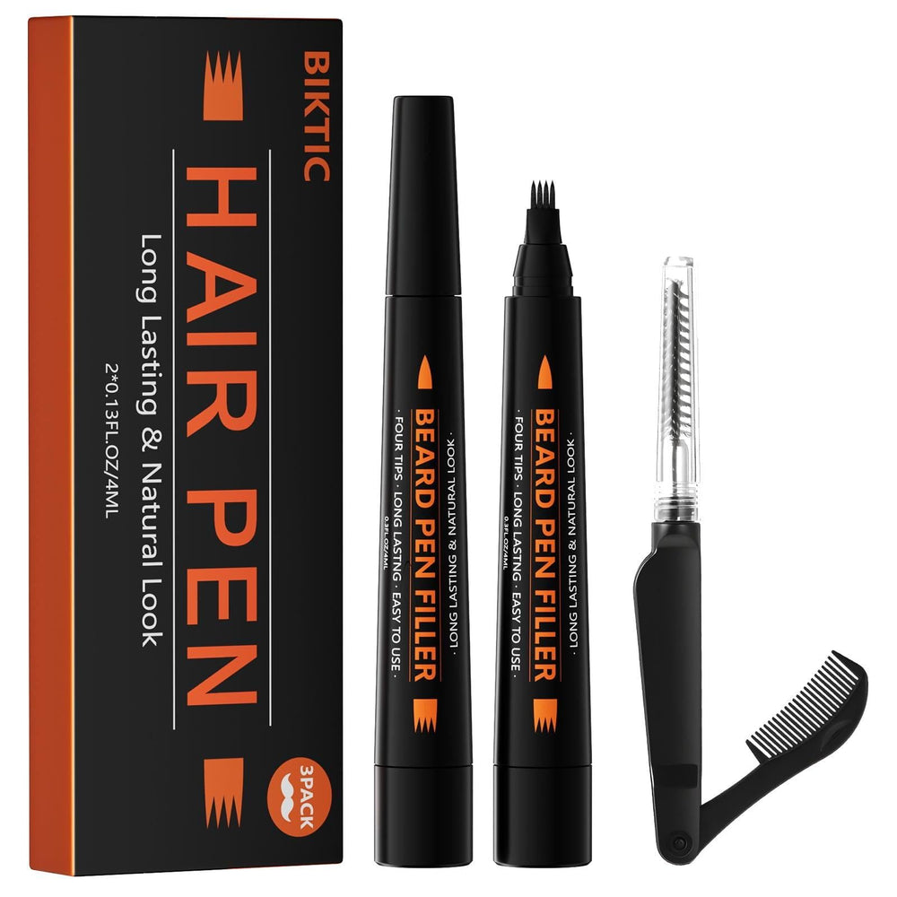BIKTIC Crayon barbe noir, pack 3-parts avec pointe à quatre fourches pour structurer la barbe.