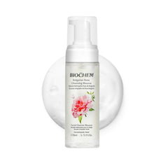 BIOCHEM – Bouteille-mousse-rose-bulgarienne pour nettoyage en douceur et hydratation.