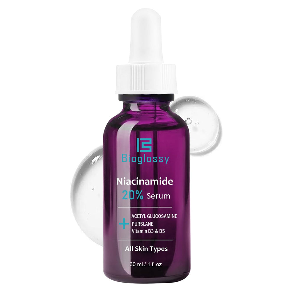 Bioglossy Sérum Niacinamide 20% pour le visage, teint plus uniforme.
