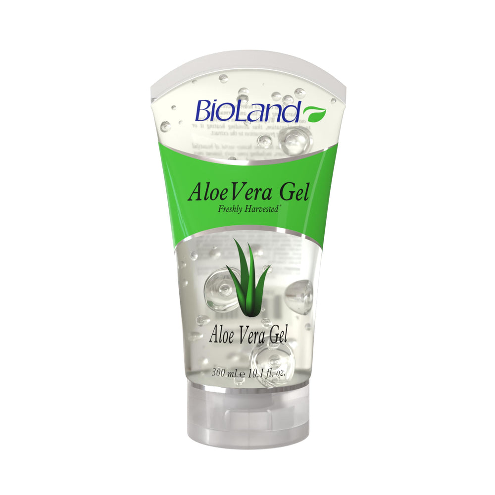 Bioland Aloe Vera Gel bottle front image, suggesting daily hydration for all skin types