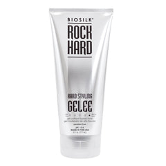 BioSilk Rock Hard Gel, bouteille montrant une tenue ferme et brillance satinée.