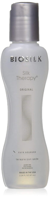 BioSilk Silk Therapy bottle front highlights premium leave-in hair care.