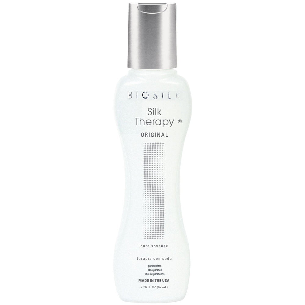 Biosilk Silk Therapy dans sa bouteille de 50 ml, soin capillaire sans rinçage.