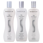 BioSilk Silk Therapy Shampoo : bouteille, nettoyage en douceur et brillance pour tous types de cheveux.