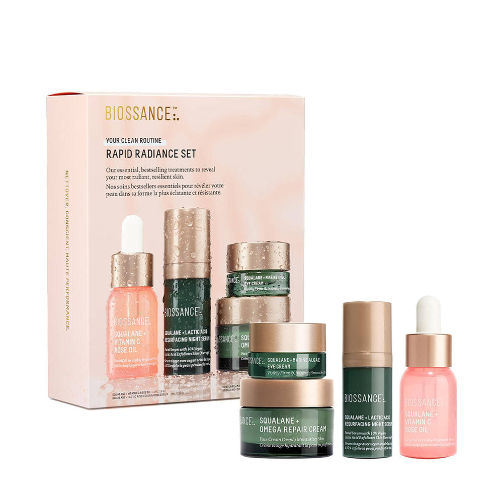 BIOSSANCE Ensemble Éclat Rapide – sérum lumineux en flacon pour un éclat instantané.