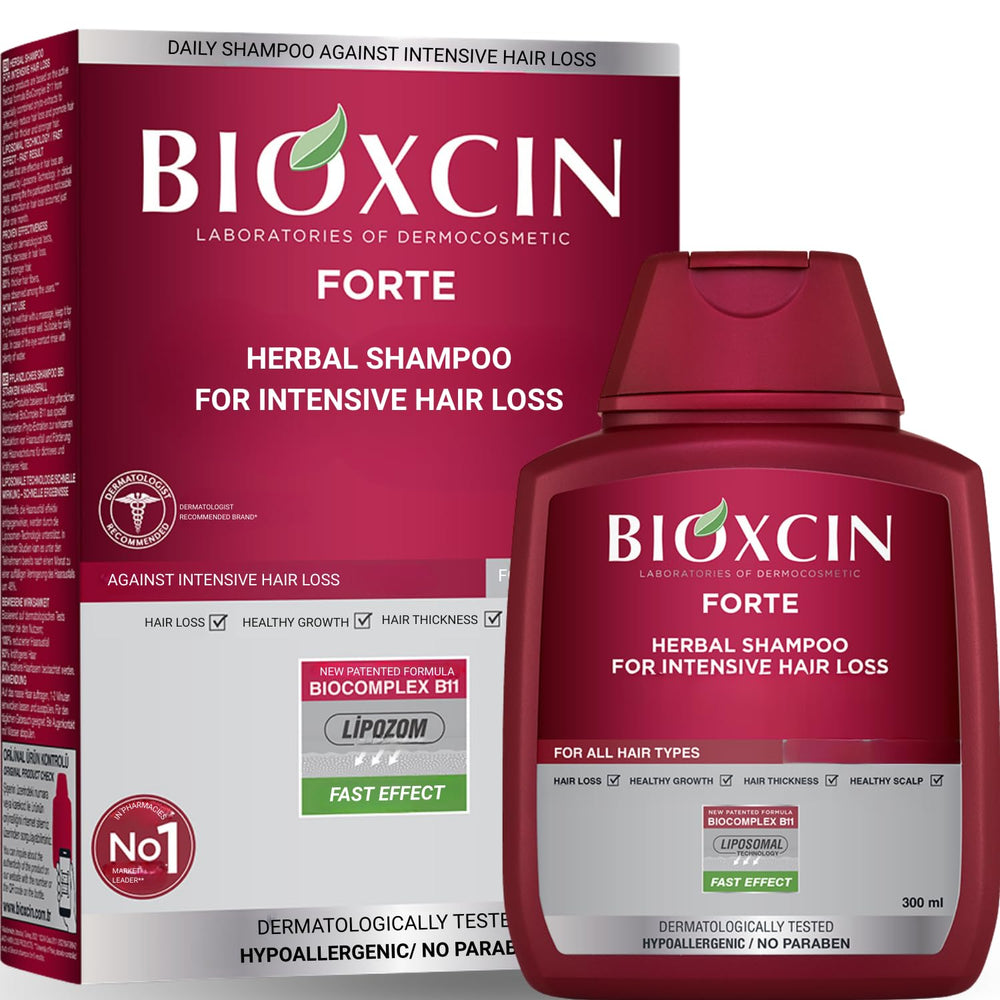 BIOXCIN Shampooing: bouteille rouge, soin capillaire quotidien doux pour cuir chevelu sensible.