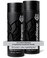 Shampoing Black Wolf pour hommes, bouteille affichant le contrôle de l’huile.