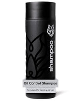 Bouteille Black Wolf Shampoo, charbon infusé, aide à contrôler l'huile et purifier le cuir chevelu.