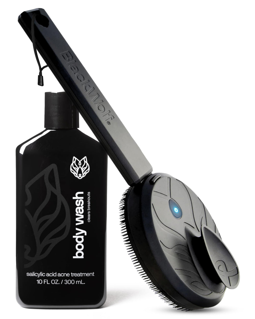 Brosse Sonic Scrubber Pro Black Wolf pour visage et corps, nettoyage en profondeur.