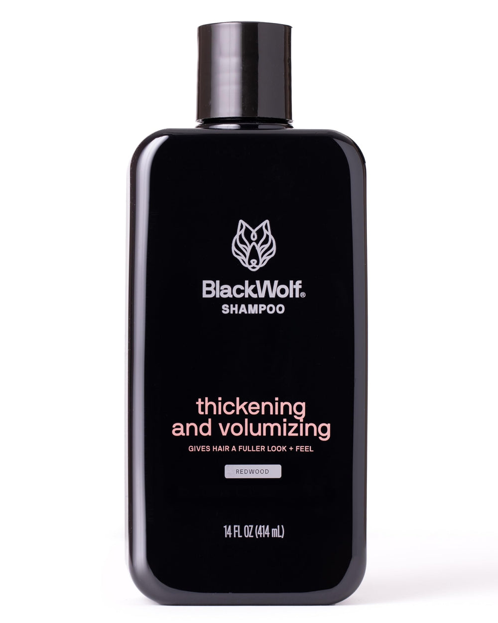 Black Wolf Thickening Shampoo bottle front view for daily volume