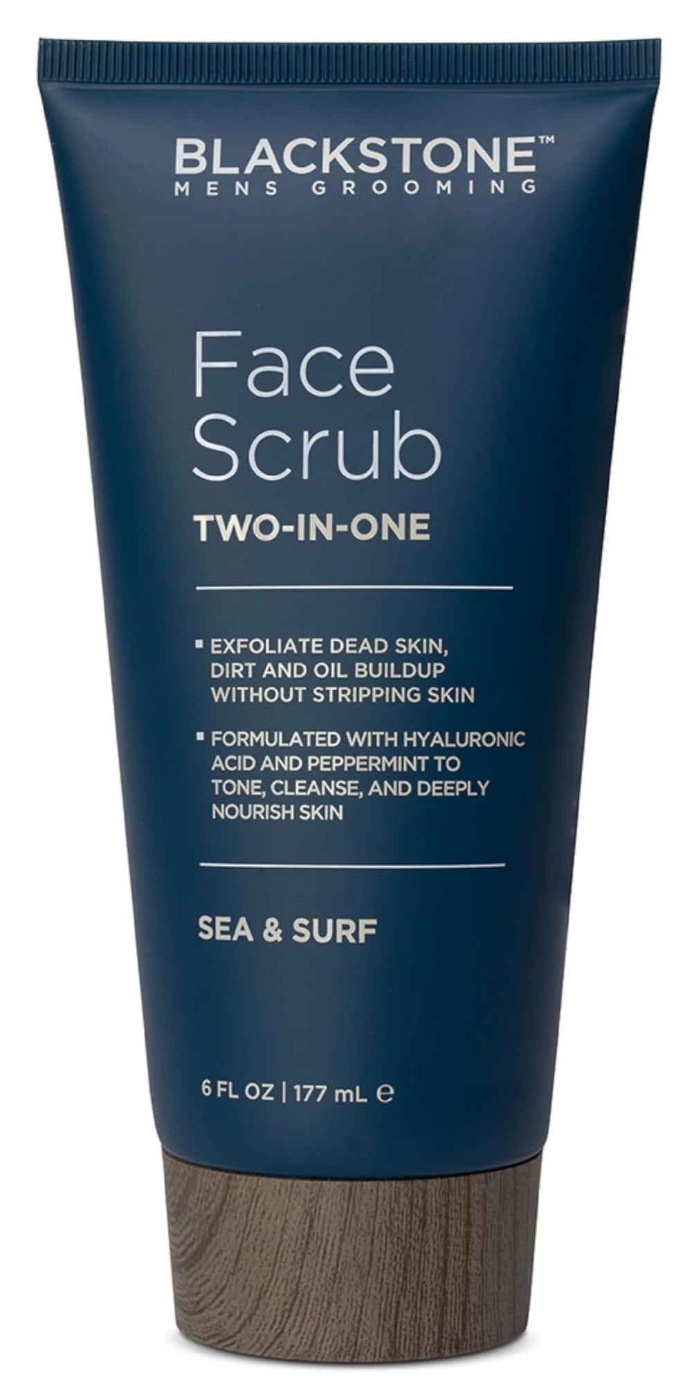 Gommage visage Blackstone 2-en-1 menthe et acide hyaluronique, nettoyage revitalisant.