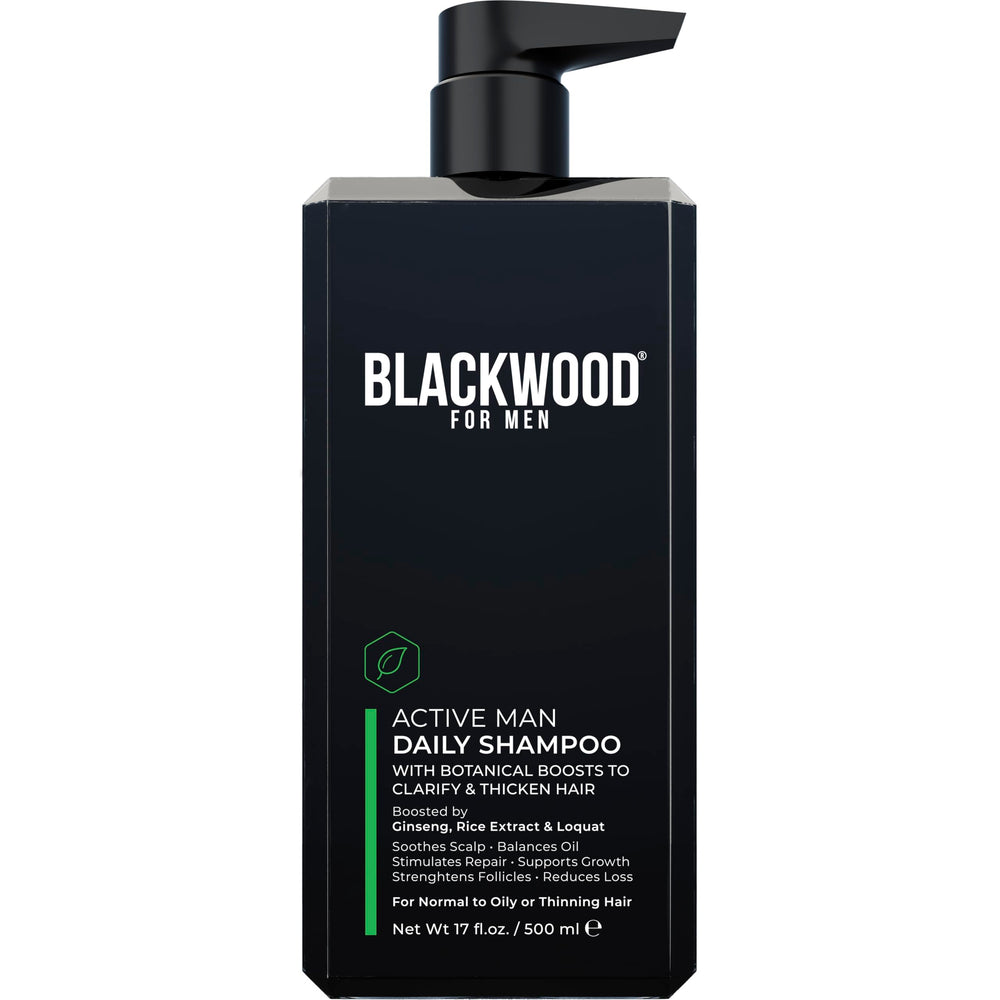 Bouteille du shampooing Blackwood For Men Active Man Daily Shampoo pour soins capillaires masculins.