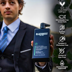 Application Massage cuir chevelu avec Blackwood For Men pour confort.
