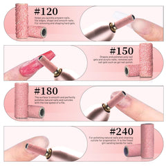 Ensemble bandes poncage pour perceuse a ongles BLESWIN en usage salon.