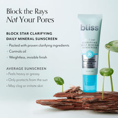 Bliss Block Star – formule minérale non comédogène pour pores propres et peau équilibrée.