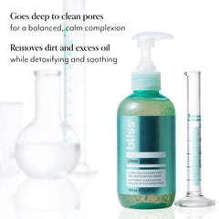 Bliss Clear Genius, gel nettoyant léger purifiant sans dessèchement.