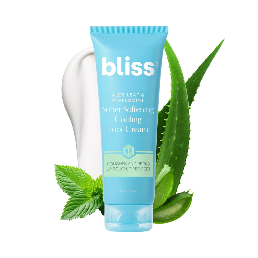 Crème pieds Bliss à l’aloé et menthe apaise et adoucit la peau des pieds.