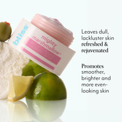 Bliss Mighty Marshmallow mask application spreads a whipped pink texture for easy application.