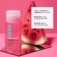 Bliss What a Melon tonique – étiquette claire et design fruité.