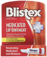 Blistex baume médicamenteux emballage visible pour hydrater les lèvres.