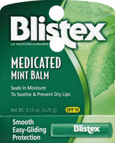 Blistex Baume Menthe SPF 15 rafraîchissant pour lèvres sèches et gercées.