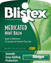 Blistex Baume Menthe SPF 15 rafraîchissant pour lèvres sèches et gercées.