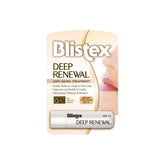 Blistex Deep Renewal lip balm tube front view showing hydration and SPF protection.