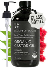 Bloom of Youth huile de ricin en bouteille verre ambré 16 oz pour soins capillaires