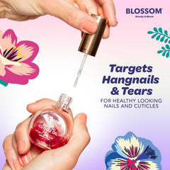 Blossom huile cuticule ingrédients naturels, formulation douce.