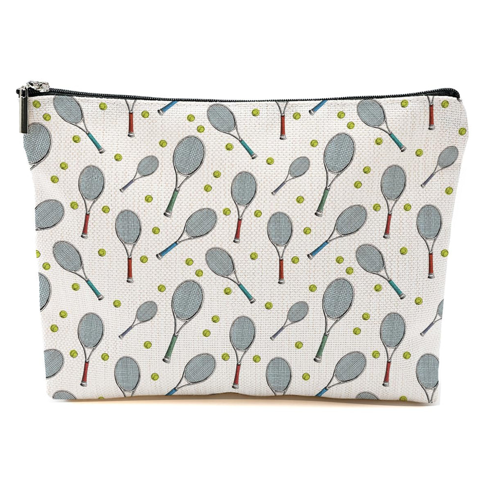 Pochette maquillage Tennis Blue Leaves beige naturel, pratique pour le sac de voyage.