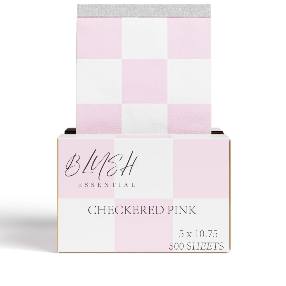 Blush Essentials – feuilles d'aluminium rose à carreaux pour balayages précis.