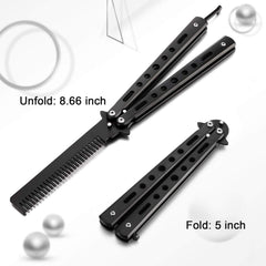 Boao, peigne pliant en acier inoxydable avec finition noire, pratique en voyage.