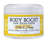 Body Boost gommage sucre lait miel, pot nourrissant et adoucissant la peau.
