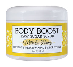 Body Boost gommage sucre lait miel, pot nourrissant et adoucissant la peau.