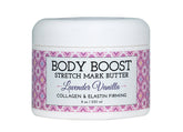 Body Boost Beurre anti-vergetures lavande vanille, bouteille 236 ml, hydratation durable.